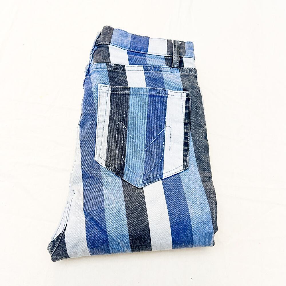 Mumu Blue Flare Striped Denim Jeans Bell Bottom Patterned Pant Size 29